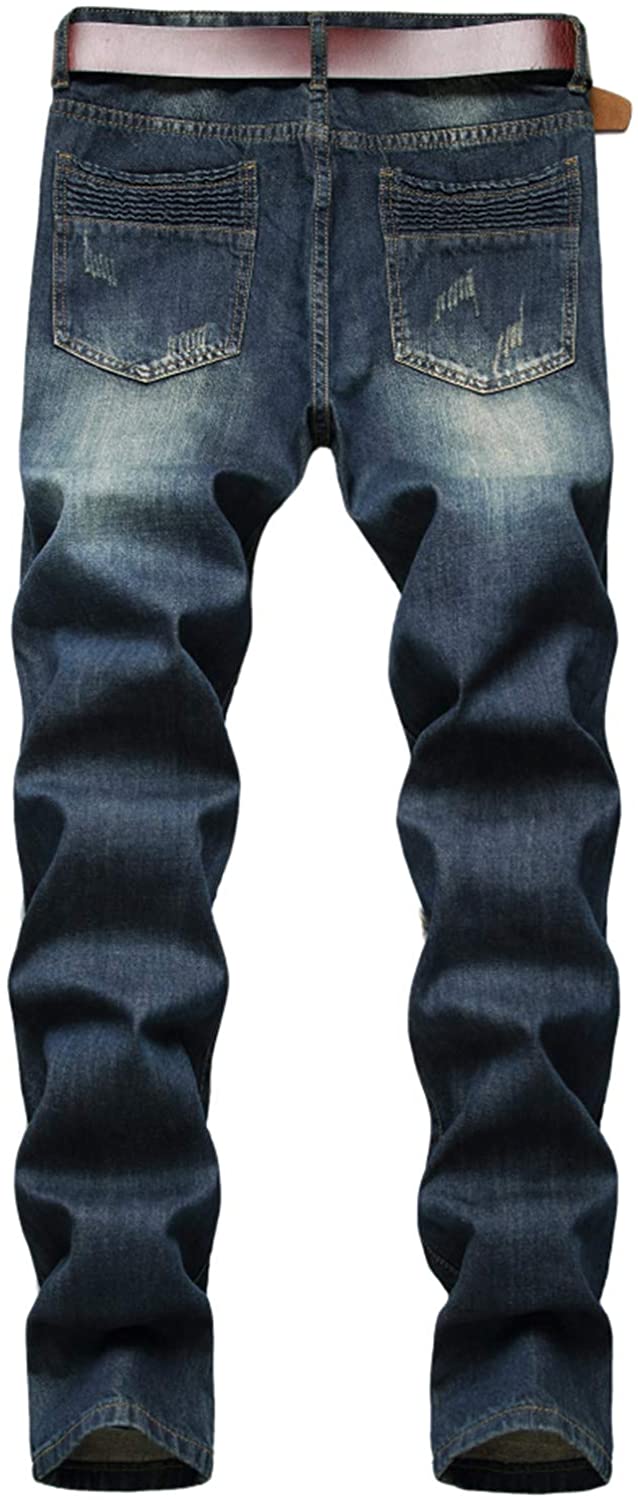 KUYIGO Men's Fashion Slim Straight fit Biker Jeans with Zipper Deco