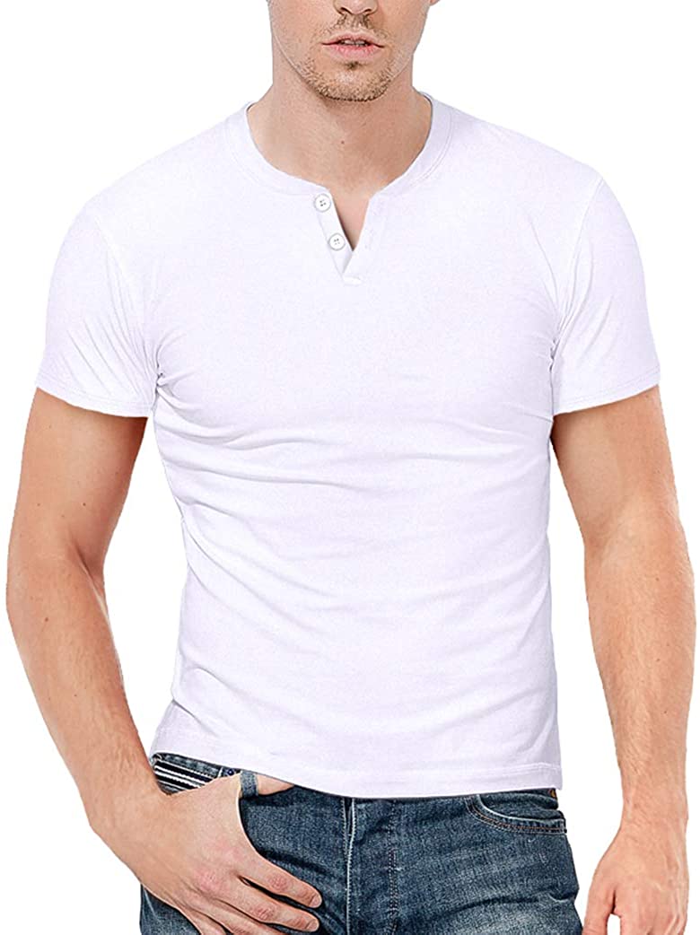 KUYIGO Mens Slim Fit Short& Long Sleeve Beefy Fashion Casual Henley T Shirts of Cotton Shirts