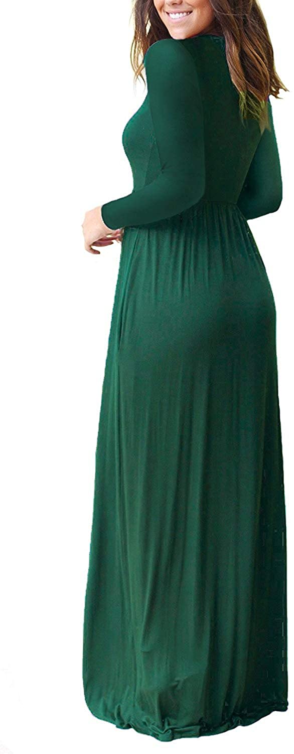 HAOMEILI Women's Long Sleeve Loose Plain Long Maxi Casual Dresses with Pockets