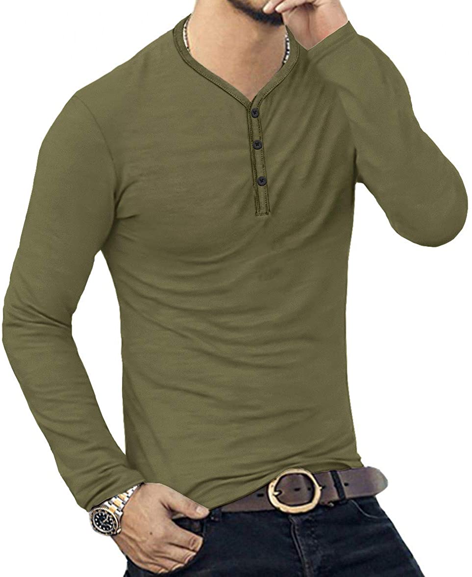 KUYIGO Mens Short/Long Sleeve Henleys T-Shirts Buttons Placket Plain Summer Cotton Shirts