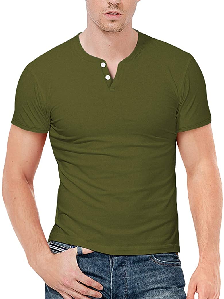 KUYIGO Mens Slim Fit Short& Long Sleeve Beefy Fashion Casual Henley T Shirts of Cotton Shirts