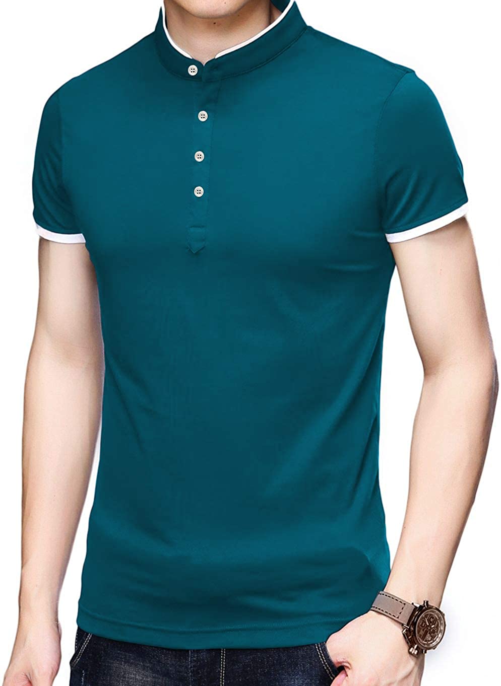 YTD Mens Summer Slim Fit Pure Color Short Sleeve Polo Casual T-Shirts