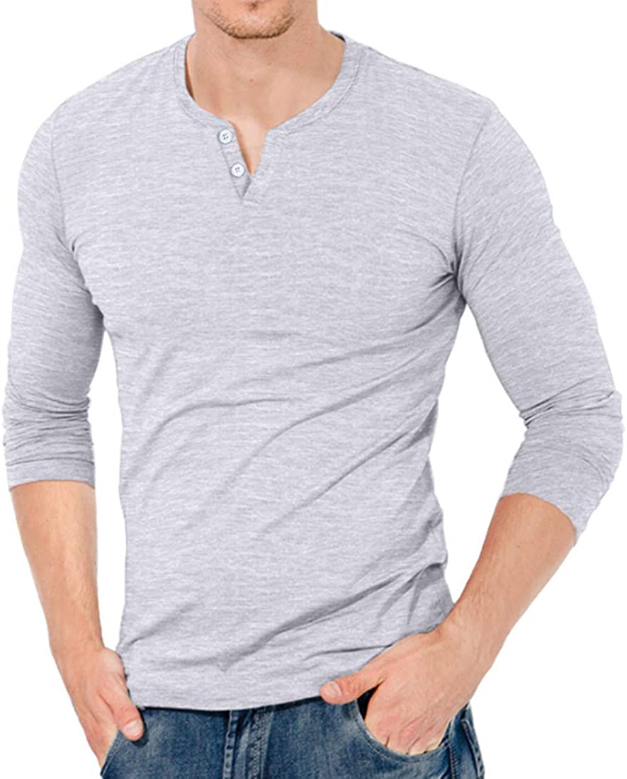 KUYIGO Mens Slim Fit Short& Long Sleeve Beefy Fashion Casual Henley T Shirts of Cotton Shirts