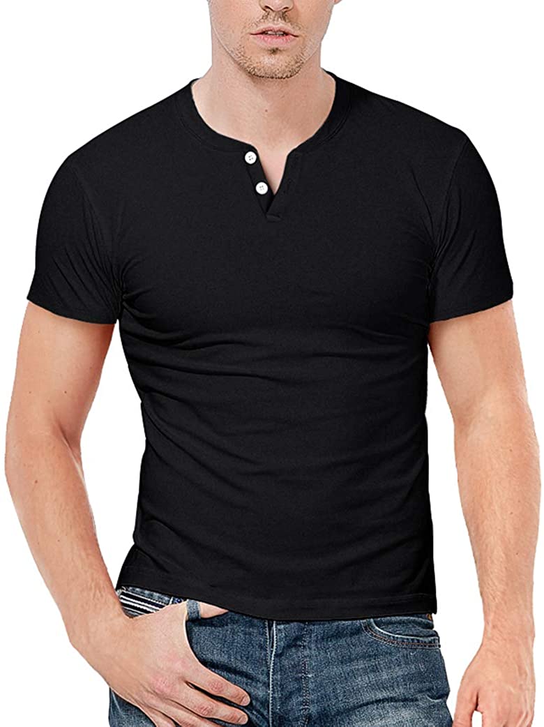 KUYIGO Mens Slim Fit Short& Long Sleeve Beefy Fashion Casual Henley T Shirts of Cotton Shirts