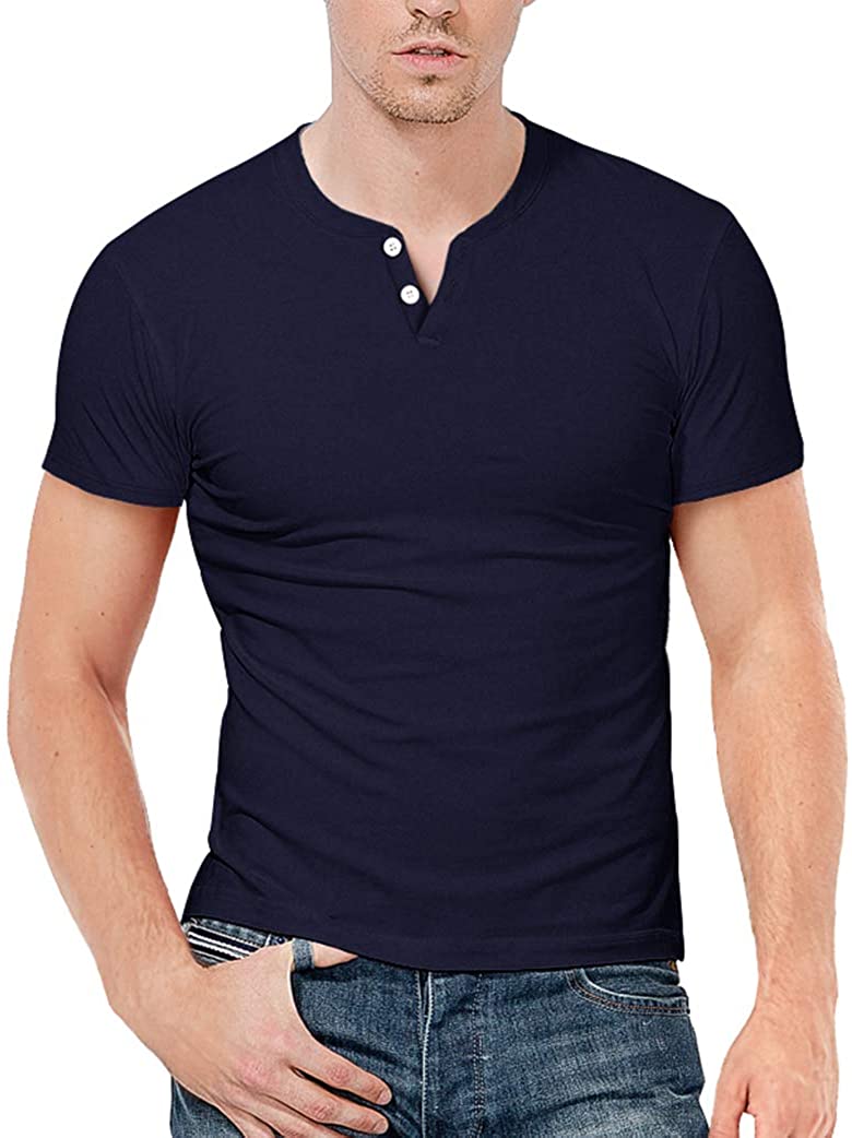 KUYIGO Mens Slim Fit Short& Long Sleeve Beefy Fashion Casual Henley T Shirts of Cotton Shirts