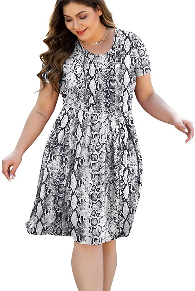 HAOMEILI Women's Plus Size Long Sleeve Dress Casual Pleated Swing Dresses with Pockets