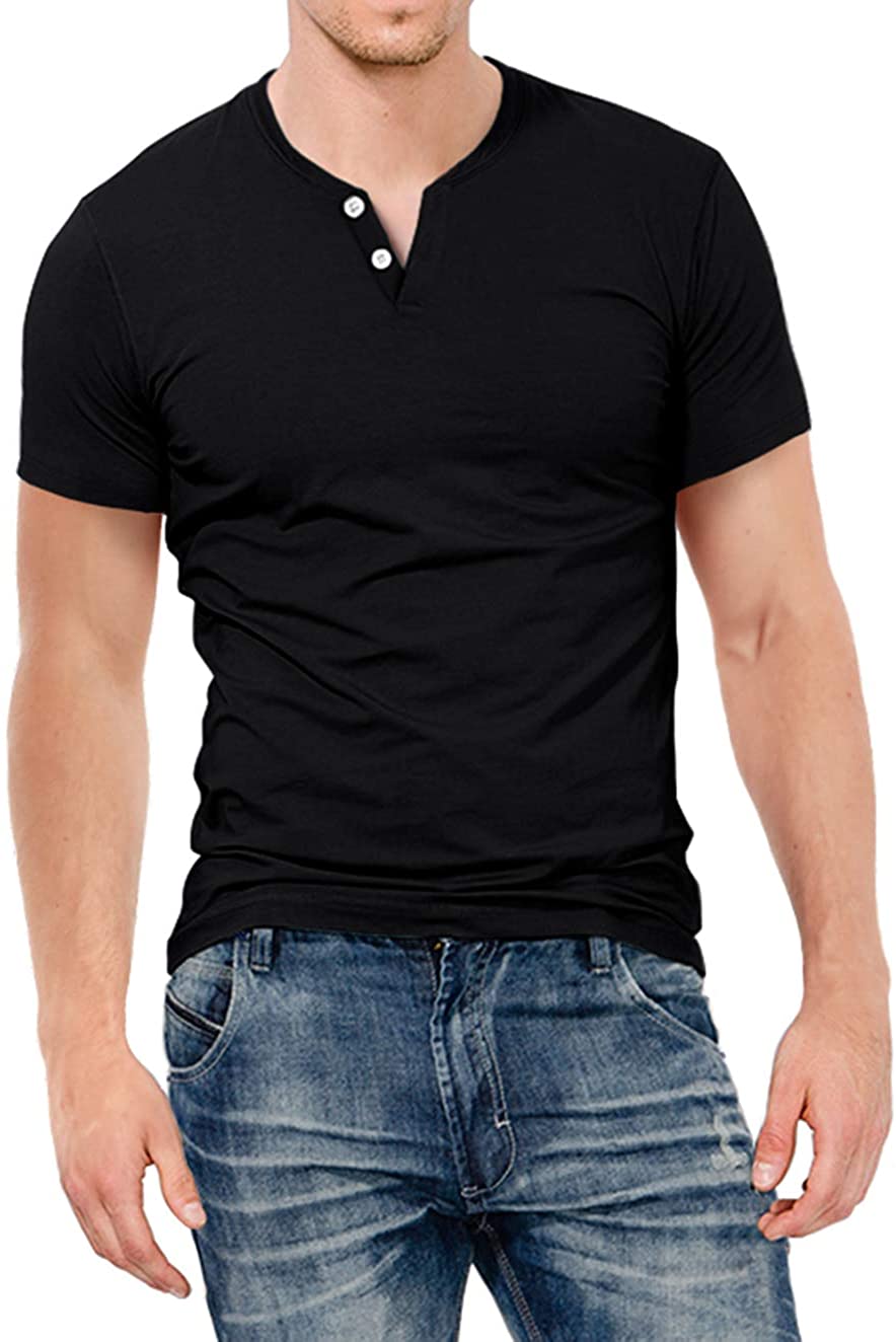 KUYIGO Mens Slim Fit Short& Long Sleeve Beefy Fashion Casual Henley T Shirts of Cotton Shirts