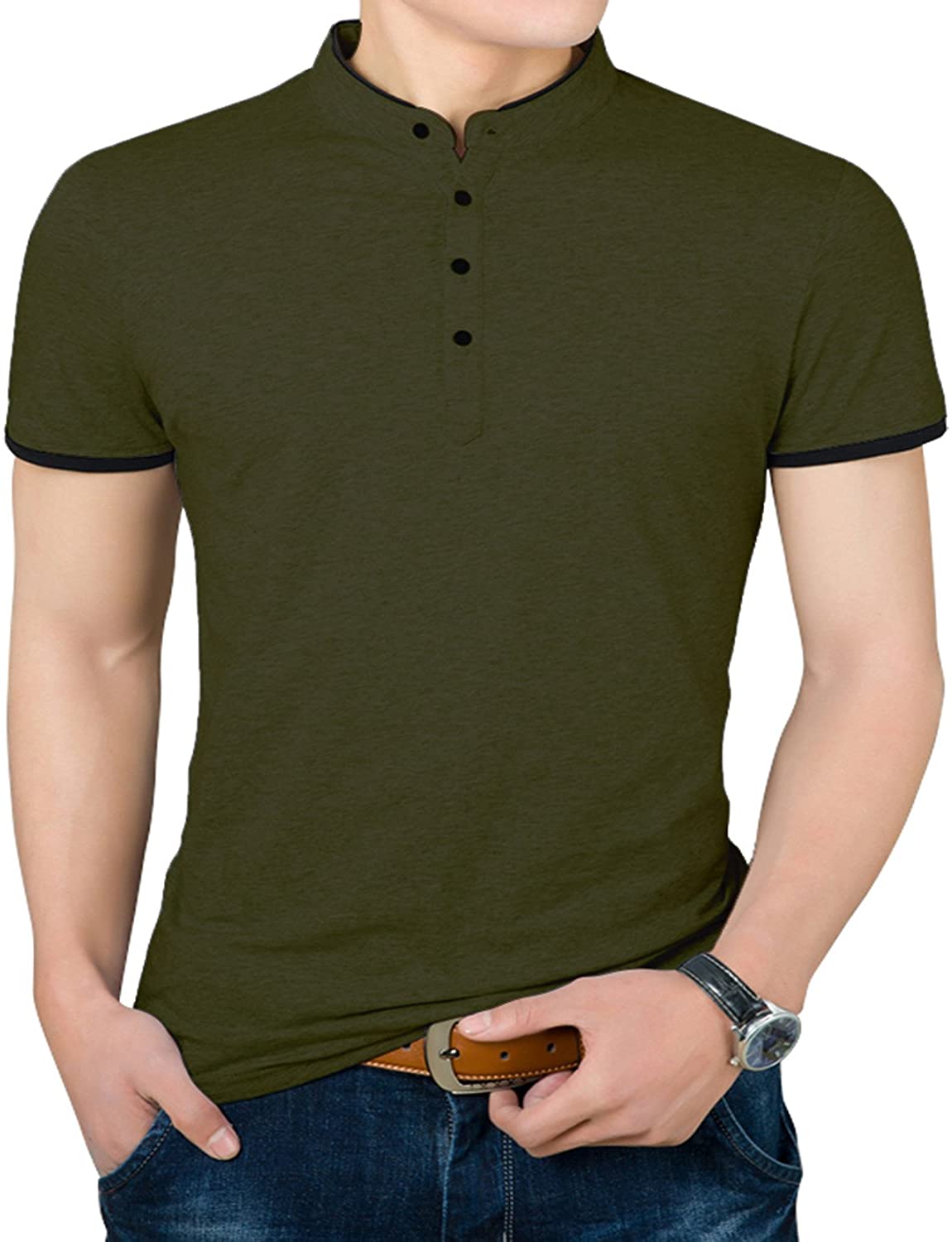 YTD Mens Summer Slim Fit Pure Color Short Sleeve Polo Casual T-Shirts