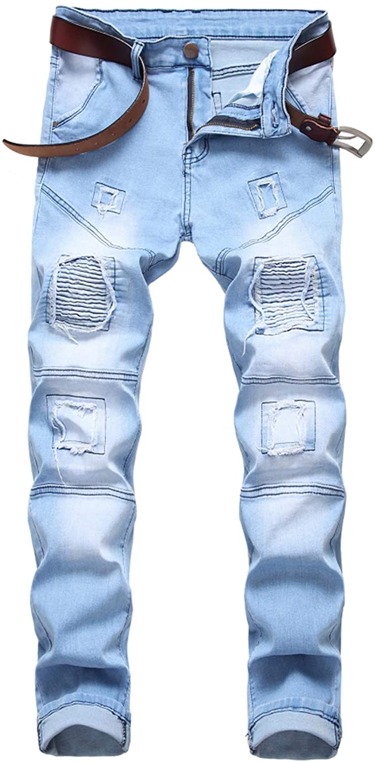 Aiyino Men's Slim Fit Straight Leg Denim Hip Hop Biker Stretchy Jeans