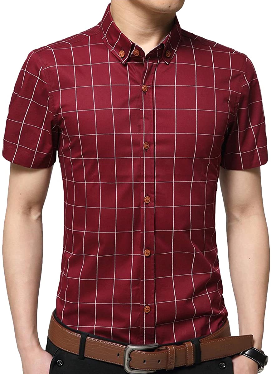 YTD Men's 100% Cotton Long Sleeve Plaid Slim Fit Button Down Dress Shirt