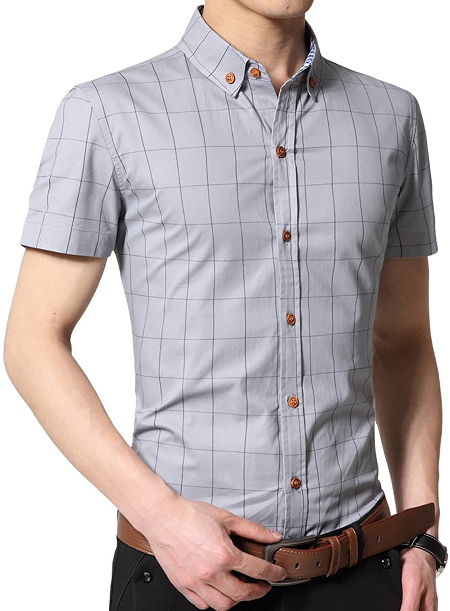 YTD Men's 100% Cotton Long Sleeve Plaid Slim Fit Button Down Dress Shirt