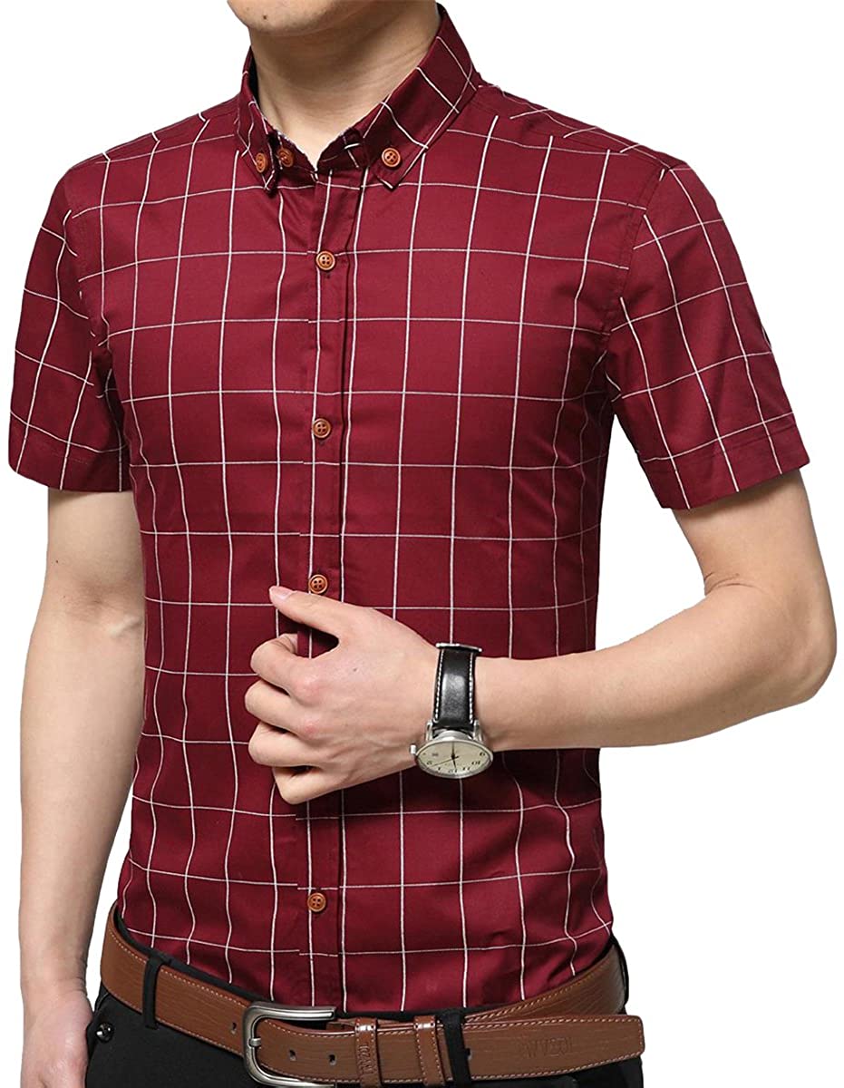 YTD Men's 100% Cotton Long Sleeve Plaid Slim Fit Button Down Dress Shirt