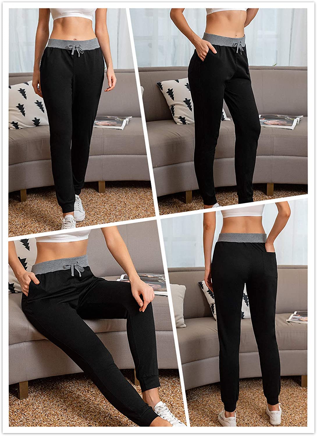 YUNDAI Women Joggers Cozy Cotton Sweatpants Tapered Active Yoga Lounge Track Pants with Pockets