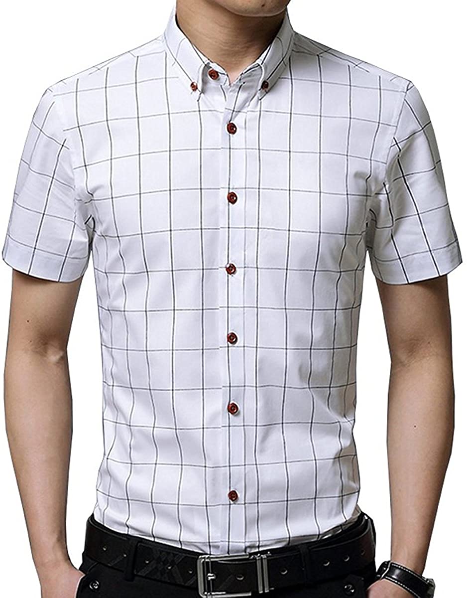 YTD Men's 100% Cotton Long Sleeve Plaid Slim Fit Button Down Dress Shirt