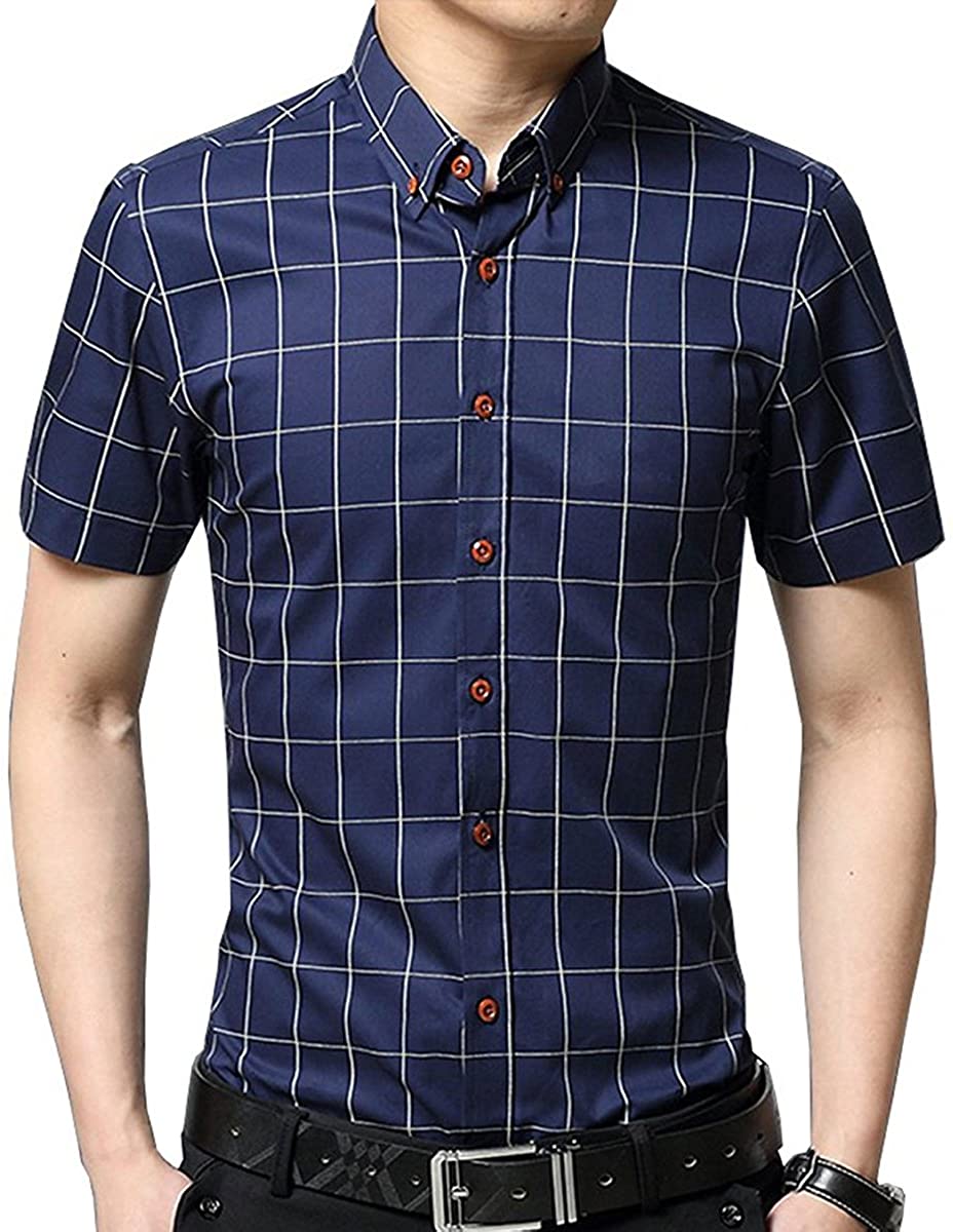 YTD Men's 100% Cotton Long Sleeve Plaid Slim Fit Button Down Dress Shirt