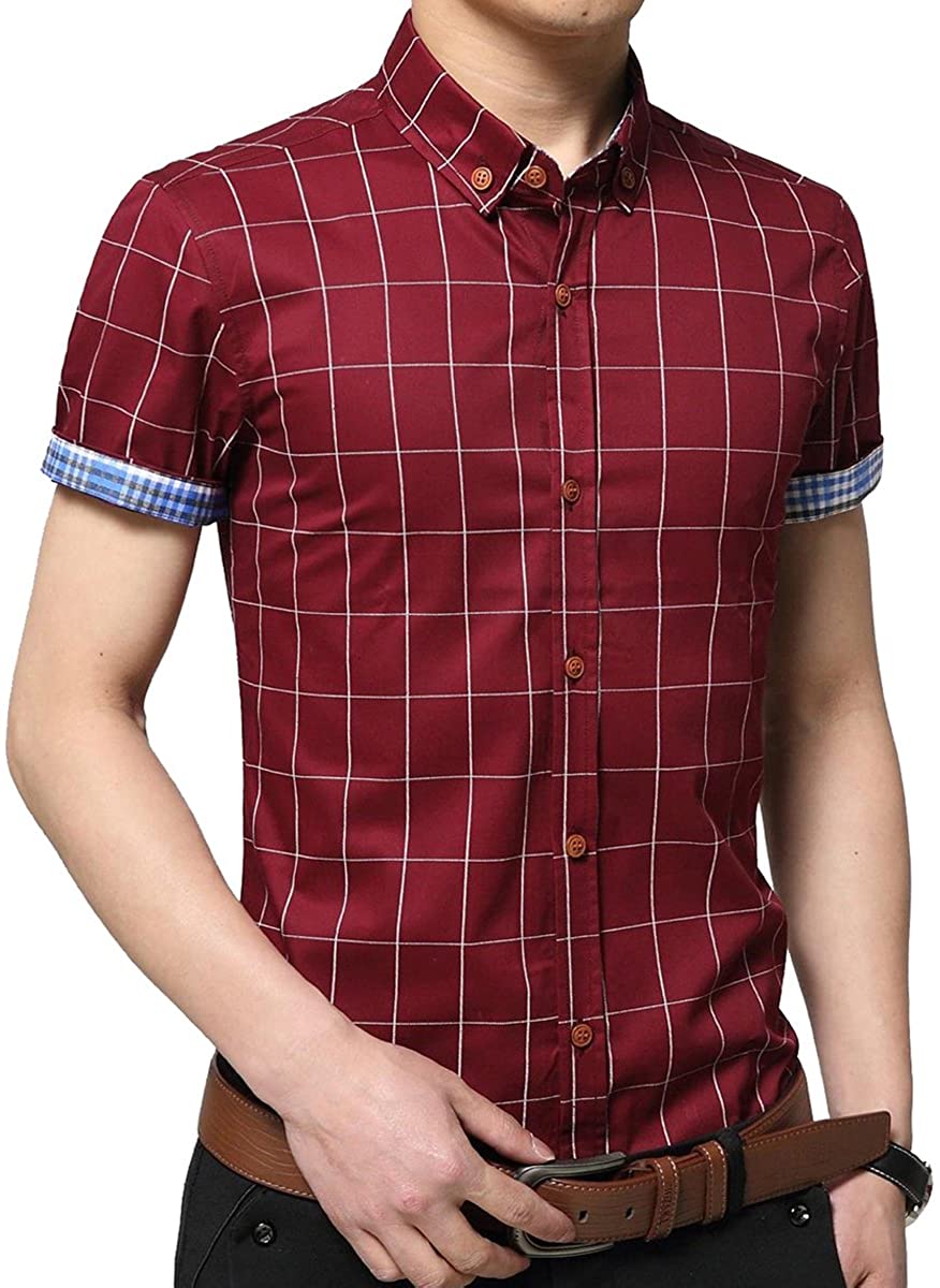 YTD Men's 100% Cotton Long Sleeve Plaid Slim Fit Button Down Dress Shirt