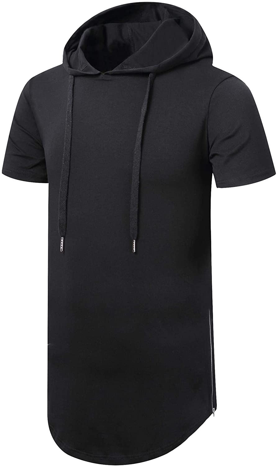 Aiyino Men's Hipster Hip Hop Short/Long Sleeve Longline Pullover Hoodies Side Zipper T Shirt