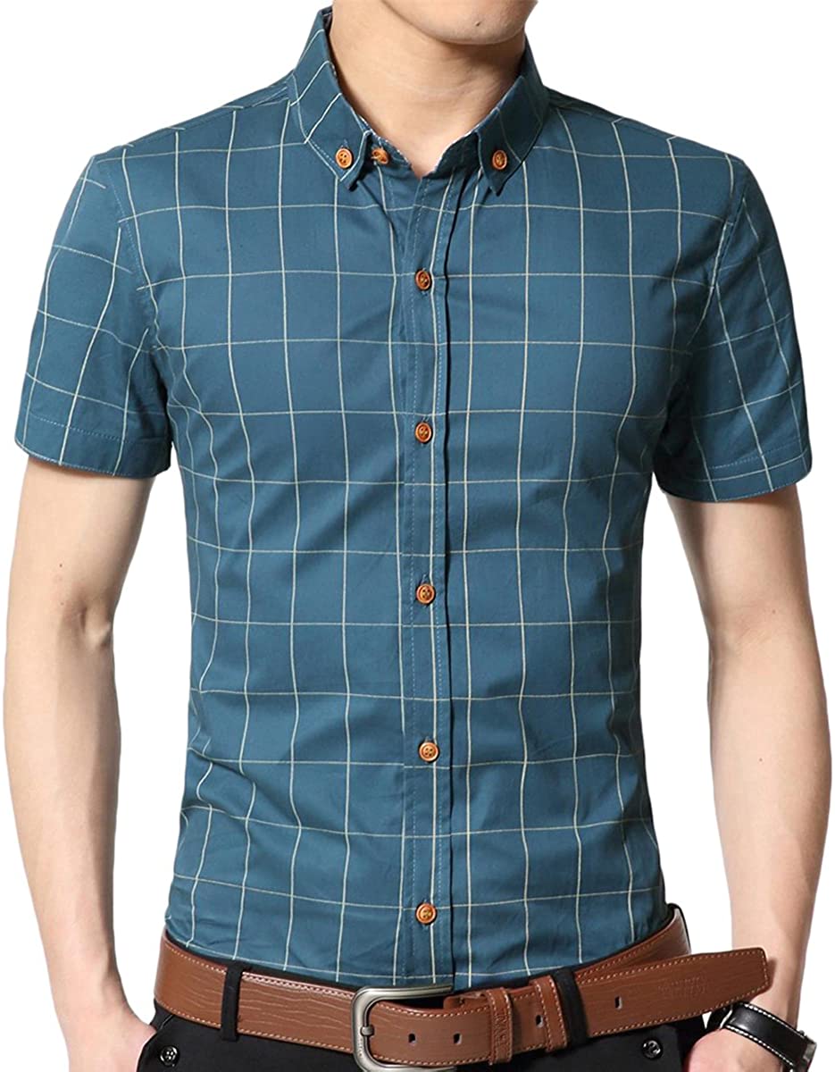 YTD Men's 100% Cotton Long Sleeve Plaid Slim Fit Button Down Dress Shirt