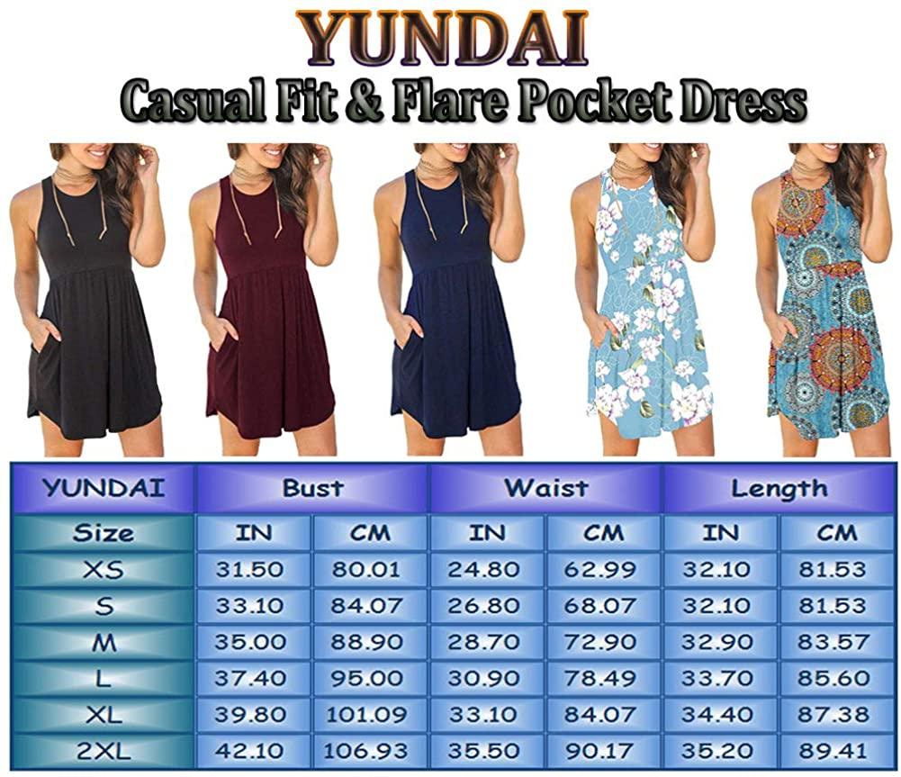 YUNDAI Women Summer Casual Sleeveless Boho Floral Elastic Sundress Loose Swing Short Dress with Pockets