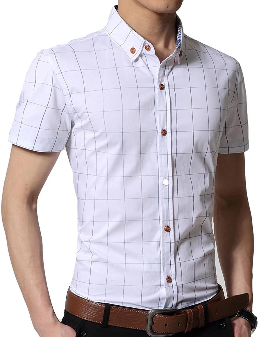 YTD Men's 100% Cotton Long Sleeve Plaid Slim Fit Button Down Dress Shirt