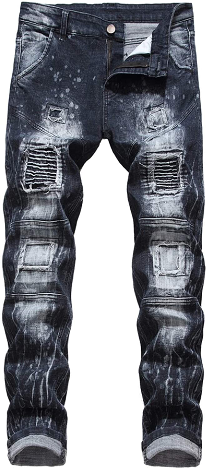 Aiyino Men's Slim Fit Straight Leg Denim Hip Hop Biker Stretchy Jeans