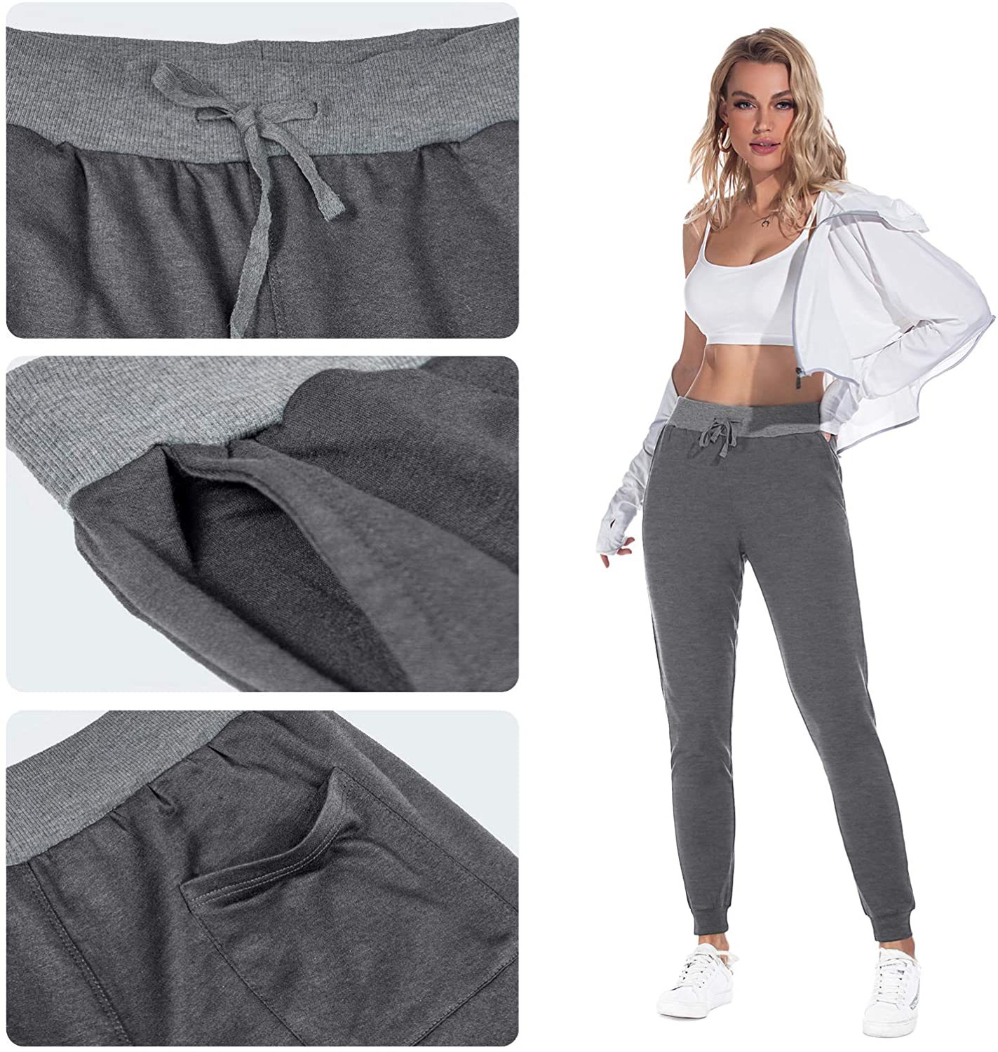 YUNDAI Women Joggers Cozy Cotton Sweatpants Tapered Active Yoga Lounge Track Pants with Pockets