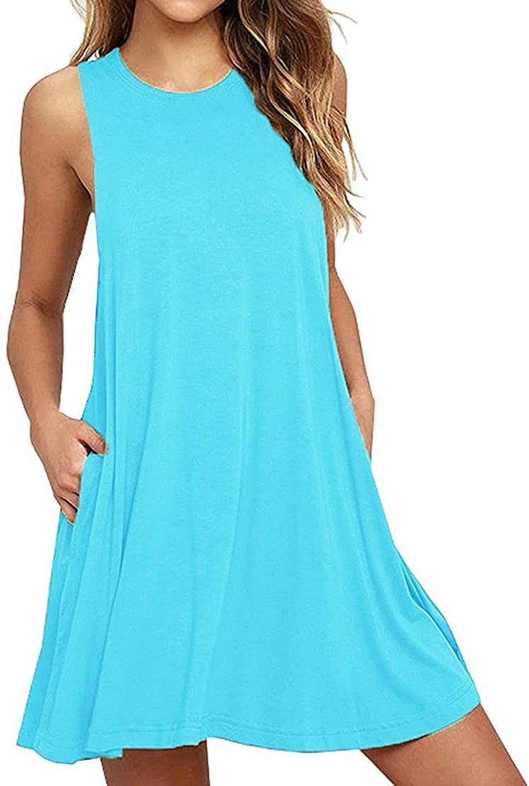 HAOMEILI Women's Summer Casual Swing T-Shirt Dresses Beach Cover up with Pockets