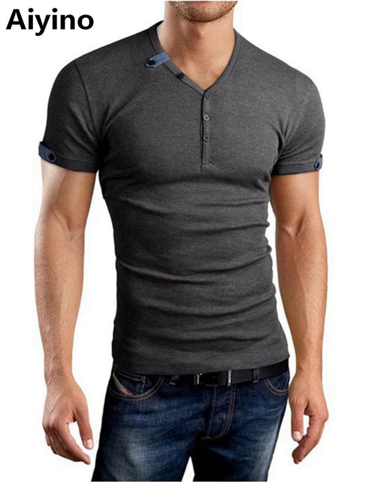 Aiyino Men's Casual V-Neck Button Cuffs Cardigan Short Sleeve T-Shirts